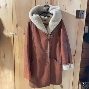 Leather/shearling lined hooded coat